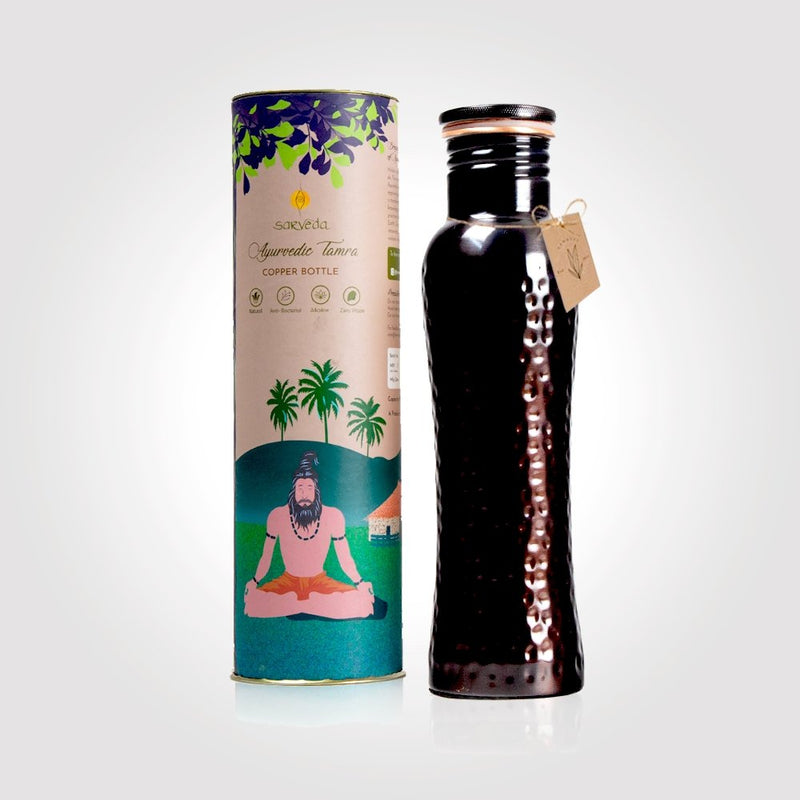 Buy Ayurvedic Curved Vintage Hammered Copper bottle - 1 Litre | Shop Verified Sustainable Bottles & Sippers on Brown Living™