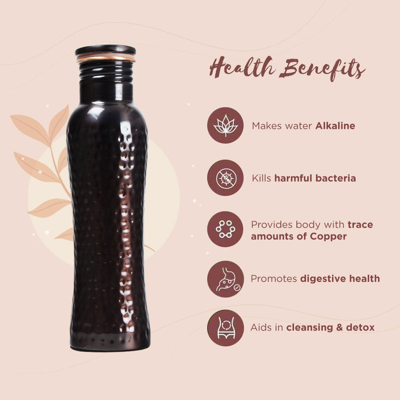 Buy Ayurvedic Curved Vintage Hammered Copper bottle - 1 Litre | Shop Verified Sustainable Bottles & Sippers on Brown Living™