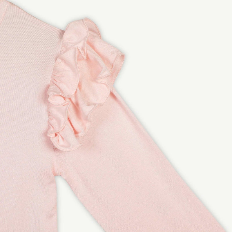 Buy Bamboo Fabric Girl's Ruffled Shoulder Top - Baby Pink | Shop Verified Sustainable Kids Tops on Brown Living™