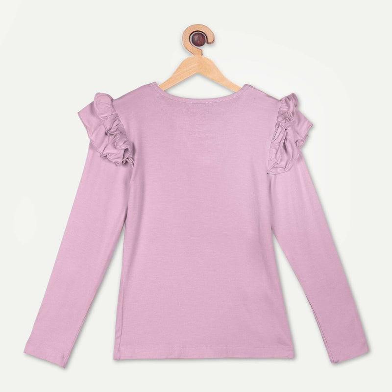 Buy Bamboo Fabric Girl's Ruffled Shoulder Top - Lilac | Shop Verified Sustainable Kids Tops on Brown Living™