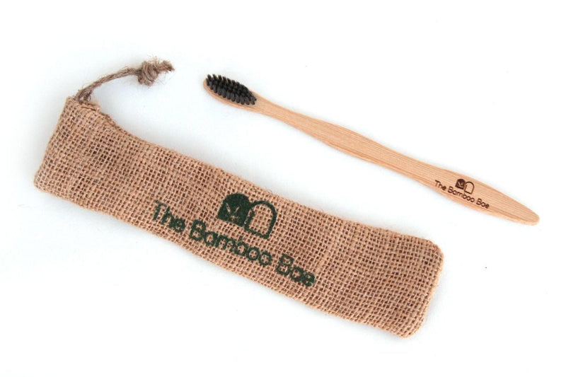 Buy Bamboo Toothbrush | Charcoal Bristles | With Reusable Jute Pouch | Shop Verified Sustainable Tooth Brush on Brown Living™