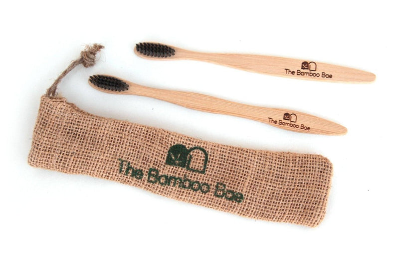 Buy Bamboo Toothbrush | Charcoal Bristles | With Reusable Jute Pouch | Shop Verified Sustainable Tooth Brush on Brown Living™