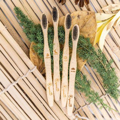 Buy Bamboo Toothbrush Charcoal Infused Bristles - Pack of 4 | Shop Verified Sustainable Tooth Brush on Brown Living™