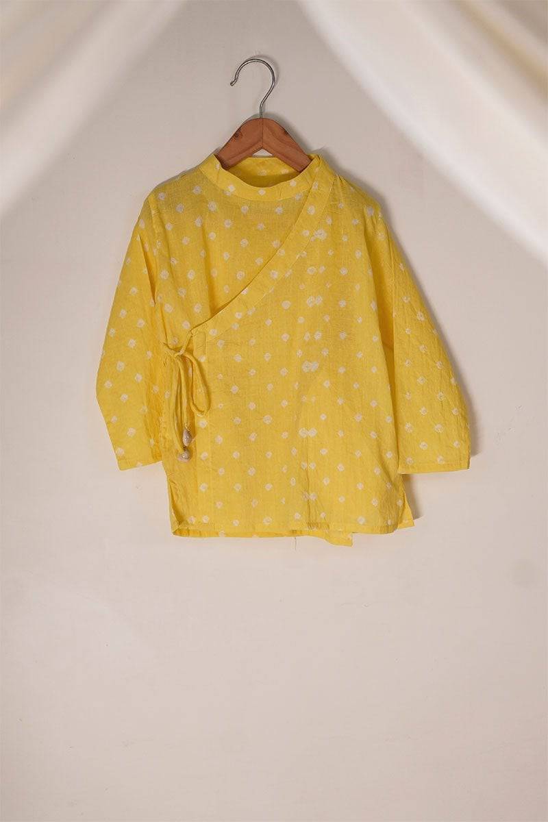 Buy Bare Your Heart' Unisex Kedia Bandhini Kurta In Yellow | Shop Verified Sustainable Kids Tops on Brown Living™