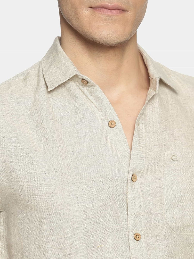 Buy Beige Colour Slim Fit Hemp Casual Shirt | Shop Verified Sustainable Mens Shirt on Brown Living™