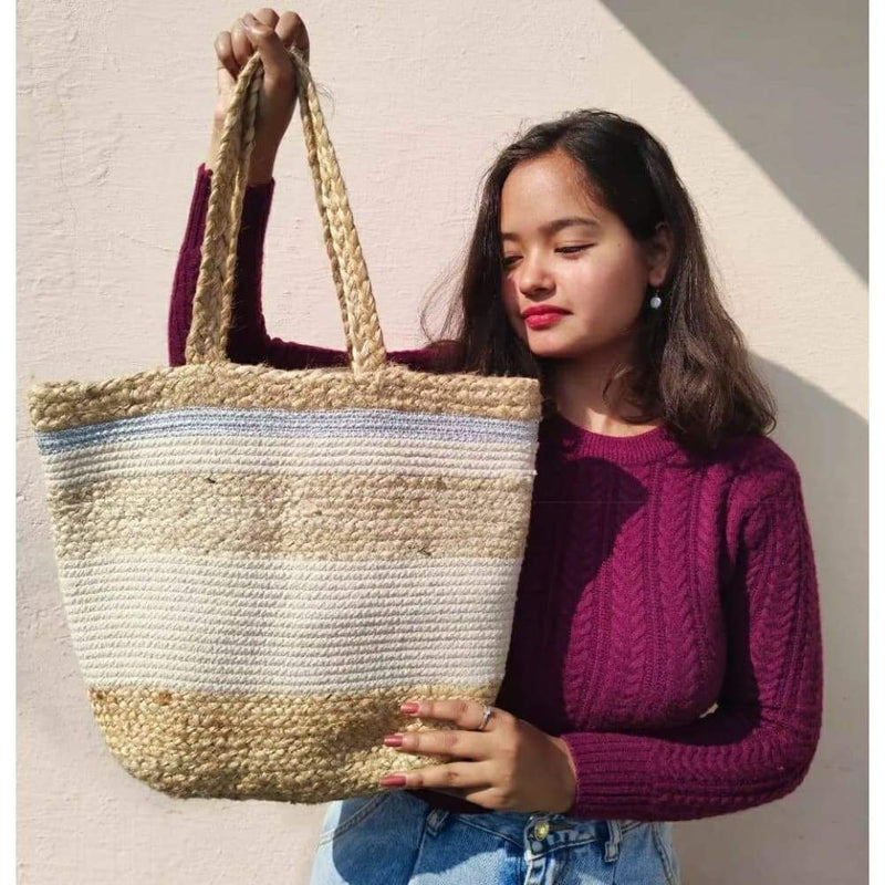 Beige Jute Tote Bag | Verified Sustainable Womens Bag on Brown Living™