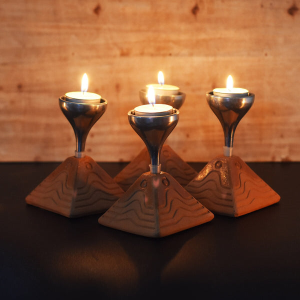 Buy Bliss Pyramid Aluminum Candle Holder- Set Of 4 with Free Tealights | Shop Verified Sustainable Products on Brown Living