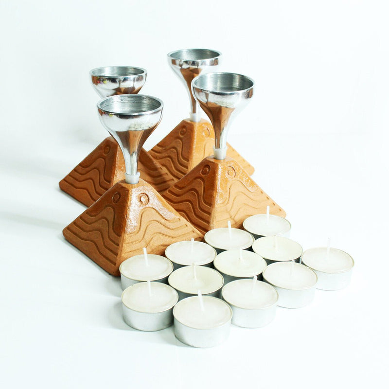 Buy Bliss Pyramid Aluminum Candle Holder- Set Of 4 with Free Tealights | Shop Verified Sustainable Products on Brown Living