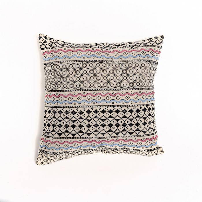 Buy Block Print with Dori Handwork Cushion Cover - 16x16 inches. Pack of 1 | Shop Verified Sustainable Covers & Inserts on Brown Living™