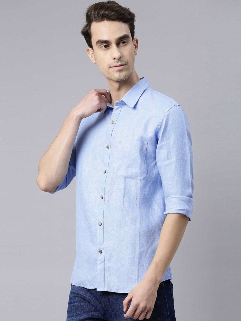 Buy Blue Colour Slim Fit Hemp Formal Shirt | Shop Verified Sustainable Mens Shirt on Brown Living™