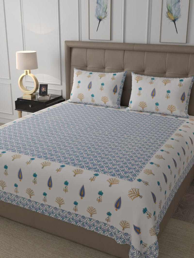 Buy Blue Elegant Hand Block Print Cotton Super King Size Bedding Set | Shop Verified Sustainable Bedding on Brown Living™