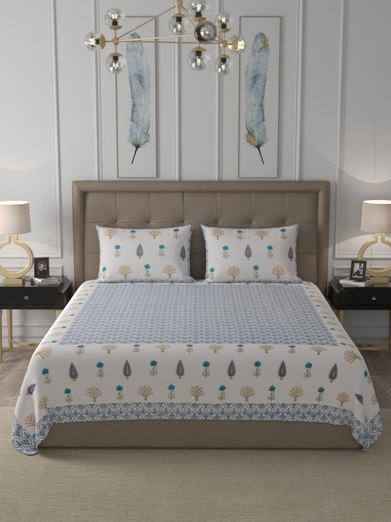 Buy Blue Elegant Hand Block Print Cotton Super King Size Bedding Set | Shop Verified Sustainable Bedding on Brown Living™