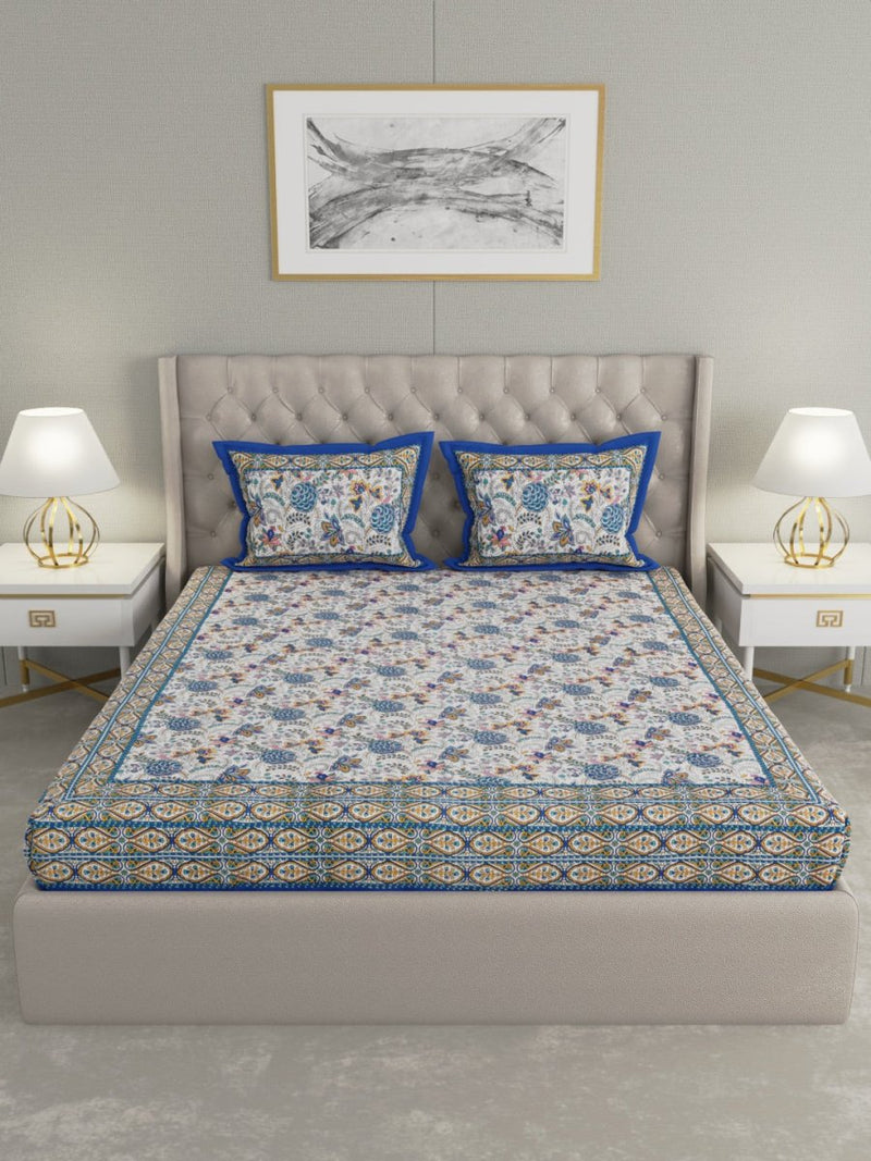 Buy Blue Hand Block Floral Print Cotton King Size Bedding Set | Shop Verified Sustainable Bedding on Brown Living™