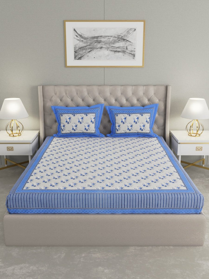 Buy Blue Hand Block Printed Pure Cotton King Size Bedding Set | Shop Verified Sustainable Bedding on Brown Living™