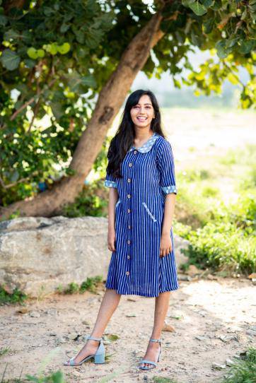 Buy Blue Pin Striped Peter Pan Collar Dress | Shop Verified Sustainable Womens Dress on Brown Living™