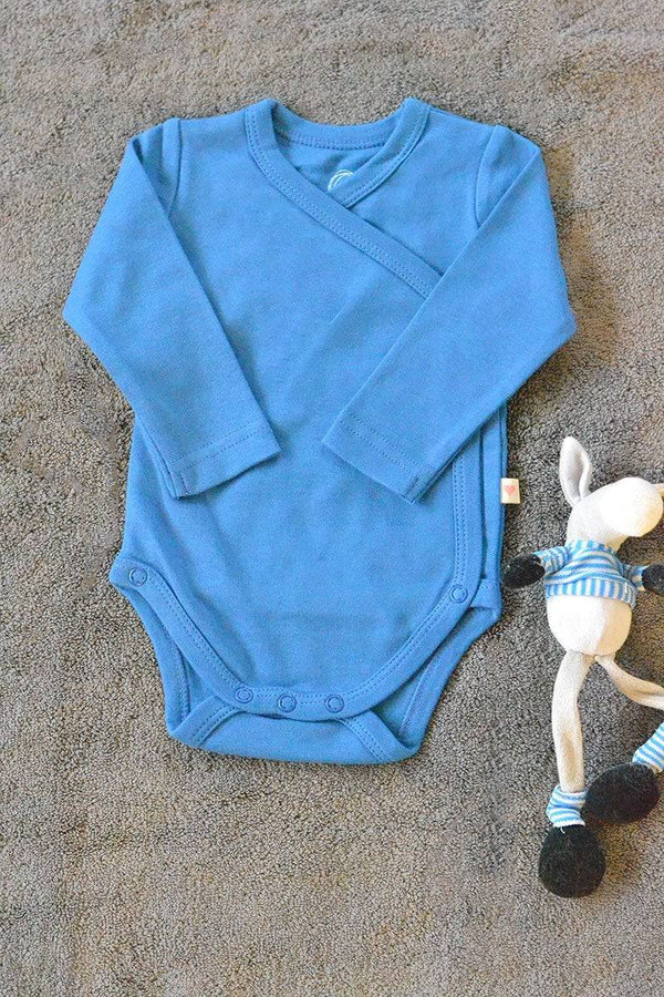 Buy Blue Unisex Full Sleeve Kimono Onesie In Organic Cotton | Shop Verified Sustainable Kids Onesies on Brown Living™