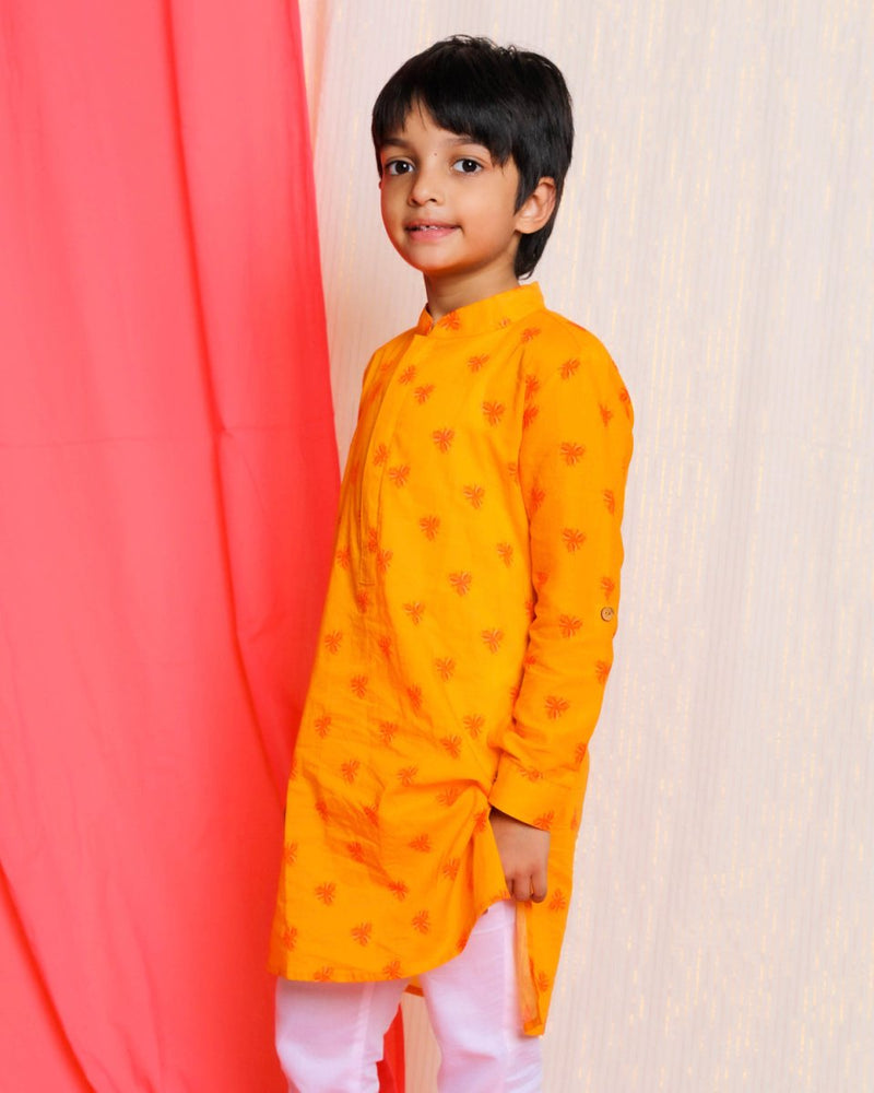 Buy Bouin Embroidered Kurta | Yellow | Shop Verified Sustainable Kids Ethnic Sets on Brown Living™