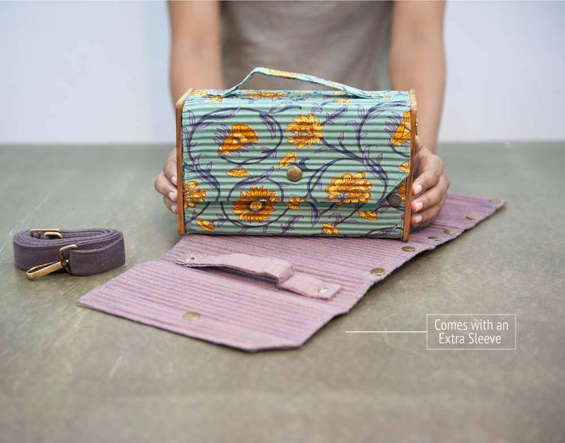 Buy Box Sling Bag/Clutch with Changeable Sleeve (Floral Creeper Green & Solid Mauve) | Shop Verified Sustainable Womens Bag on Brown Living™