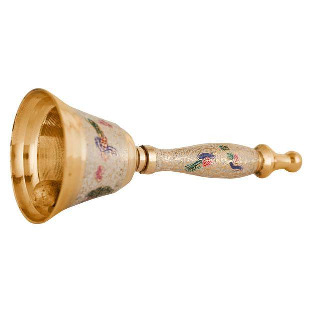 Buy Brass Puja Bell for Home Mandir- Colourful Jingle Bell- 7" inch Tall | Shop Verified Sustainable Pooja Needs on Brown Living™