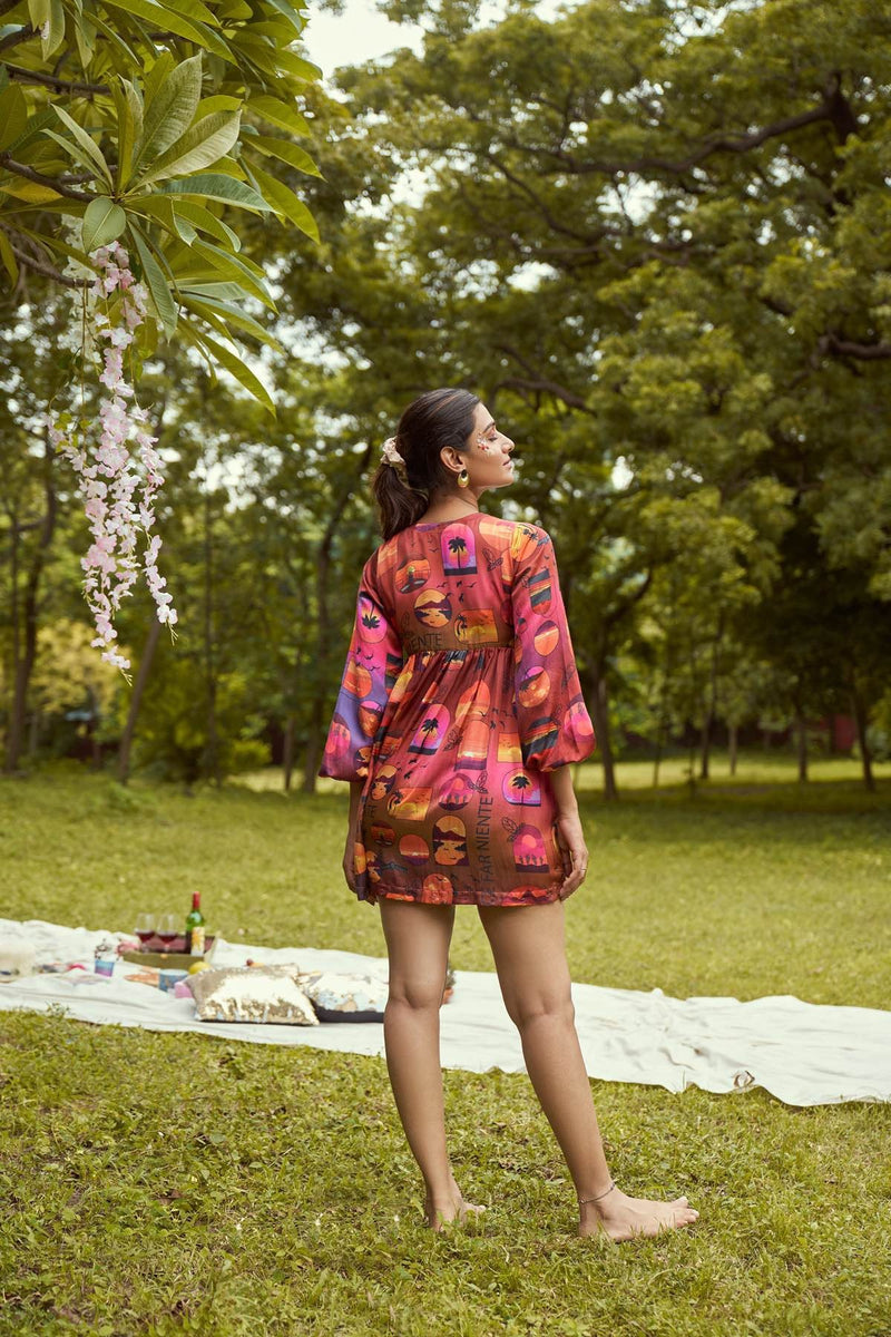 By The Sunset- Printed Detachable Bemberg Satin Dress | Verified Sustainable Womens Dress on Brown Living™