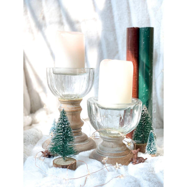 Buy Candlebra Candle Holder - Made with Distressed Wood & Glass - Set of 2 | Shop Verified Sustainable Candles & Fragrances on Brown Living™