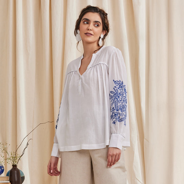 Buy Celine - Organic Cotton Blouse with Embroidery - White | Shop Verified Sustainable Womens Top on Brown Living™