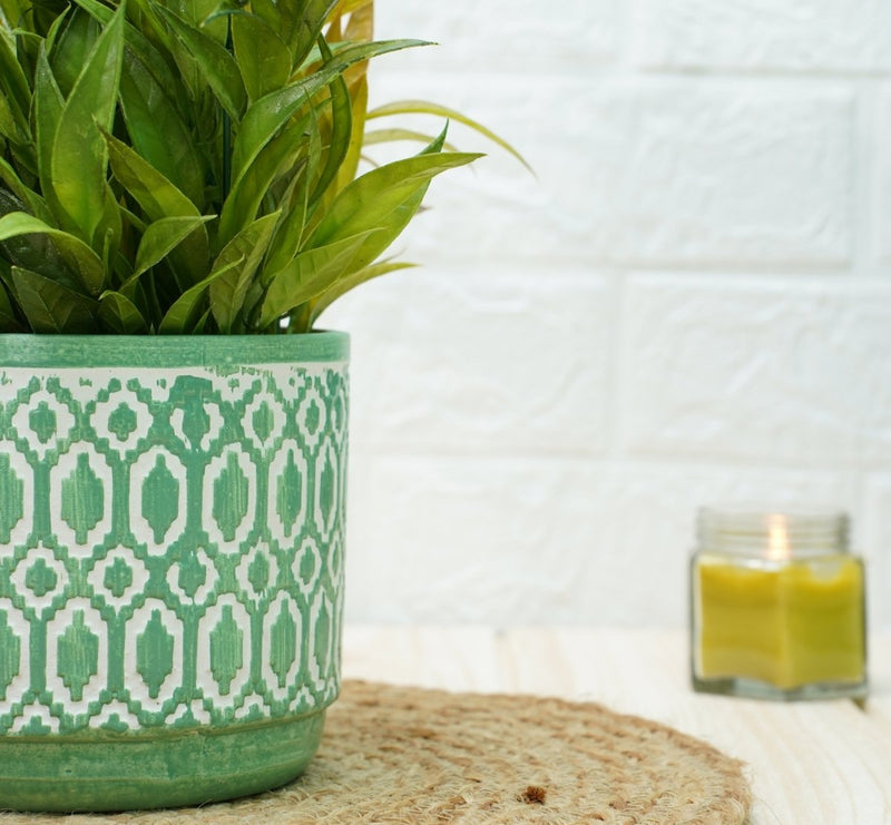 Buy Ceramic Pots For Indoor Plants 14 X 15 Cm (Green Aztec) | Shop Verified Sustainable Pots & Planters on Brown Living™