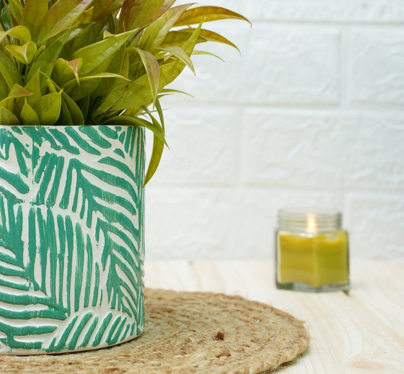 Buy Ceramic Pots For Indoor Plants 14 X 15 Cm (Green Leaf) | Shop Verified Sustainable Pots & Planters on Brown Living™