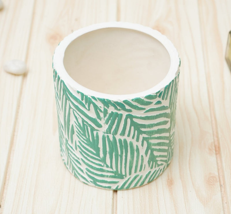 Buy Ceramic Pots For Indoor Plants 14 X 15 Cm (Green Leaf) | Shop Verified Sustainable Pots & Planters on Brown Living™