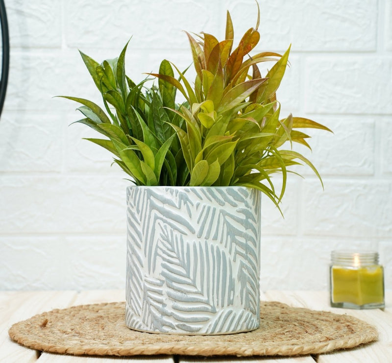 Buy Ceramic Pots For Indoor Plants 14 X 15 Cm (Grey Leaf) | Shop Verified Sustainable Pots & Planters on Brown Living™