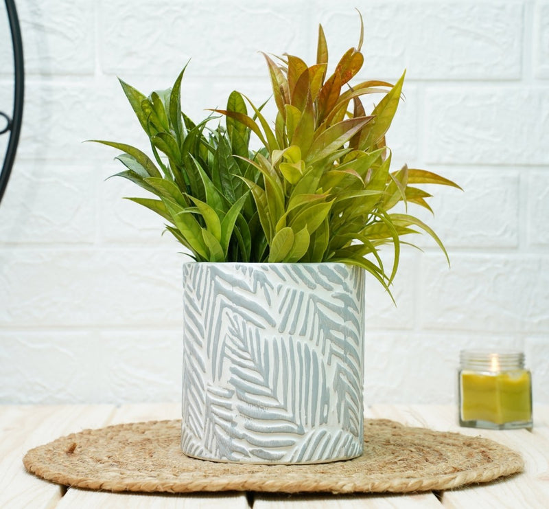 Buy Ceramic Pots For Indoor Plants 14 X 15 Cm (Grey Leaf) | Shop Verified Sustainable Pots & Planters on Brown Living™