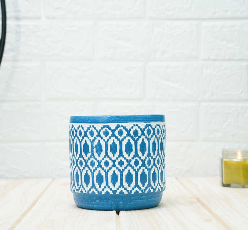 Buy Ceramic Pots for Plants | Blue Aztec Pattern | Shop Verified Sustainable Pots & Planters on Brown Living™