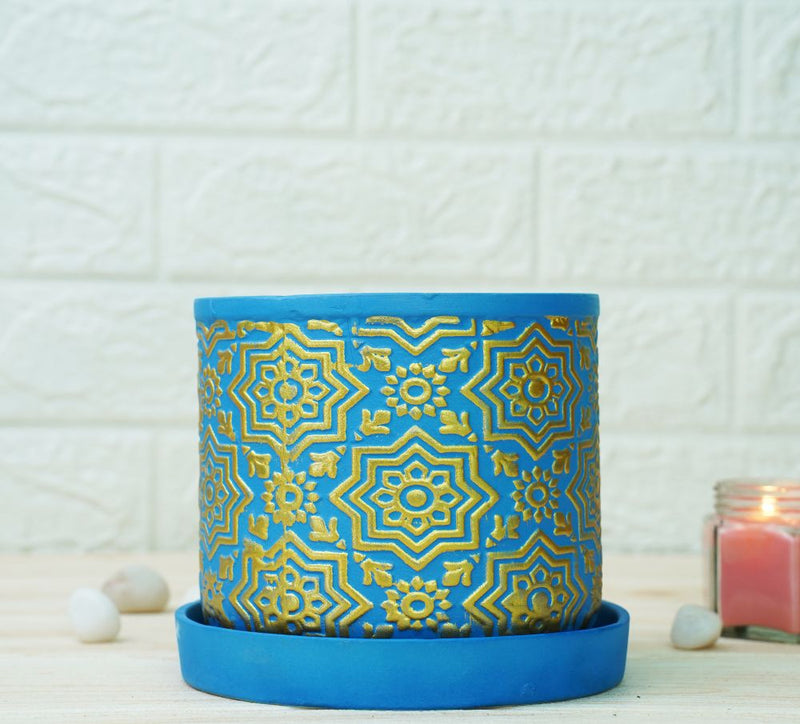 Buy Ceramic Pots for Plants | Blue Gold Pattern | Shop Verified Sustainable Pots & Planters on Brown Living™