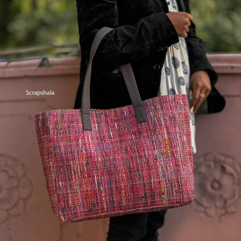 Buy Charcha Handloom Tote Bag | Upcycled paper textile | Natural Dye | Shop Verified Sustainable Tote Bag on Brown Living™