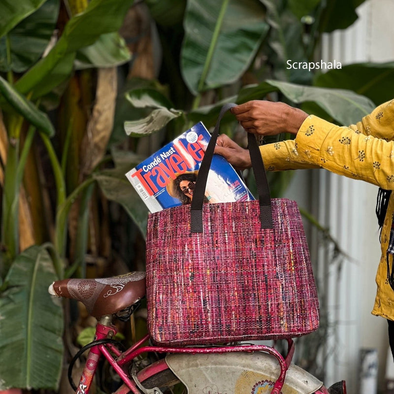 Buy Charcha Handloom Tote Bag | Upcycled paper textile | Natural Dye | Shop Verified Sustainable Tote Bag on Brown Living™