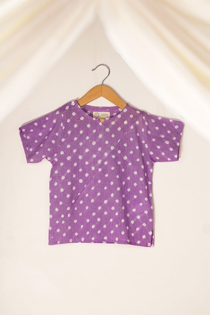 Buy Chuck A Wobbly' Unisex Bandhani Parsi Jhabla T-Shirt In Purple | Shop Verified Sustainable Kids Tops on Brown Living™