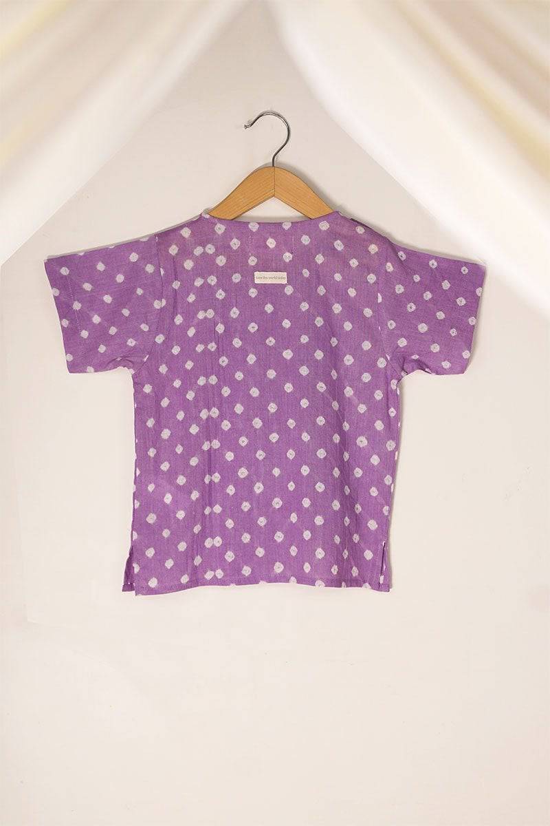 Buy Chuck A Wobbly' Unisex Bandhani Parsi Jhabla T-Shirt In Purple | Shop Verified Sustainable Kids Tops on Brown Living™