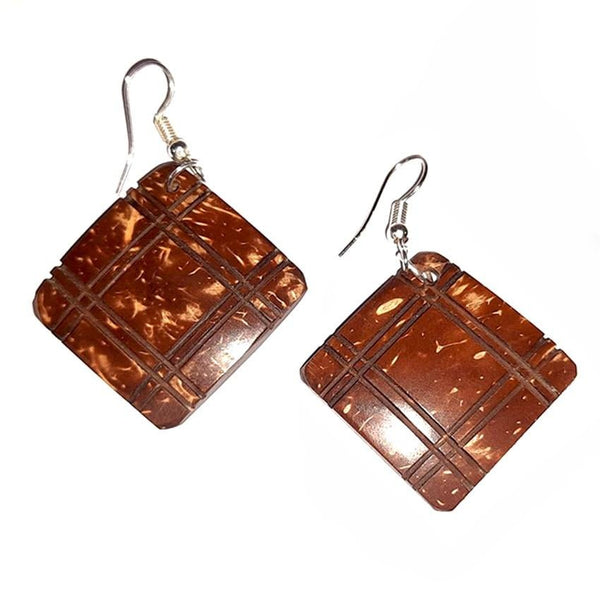 Buy Coconut Shell Earrings Squre Shape | Shop Verified Sustainable Womens Earrings on Brown Living™