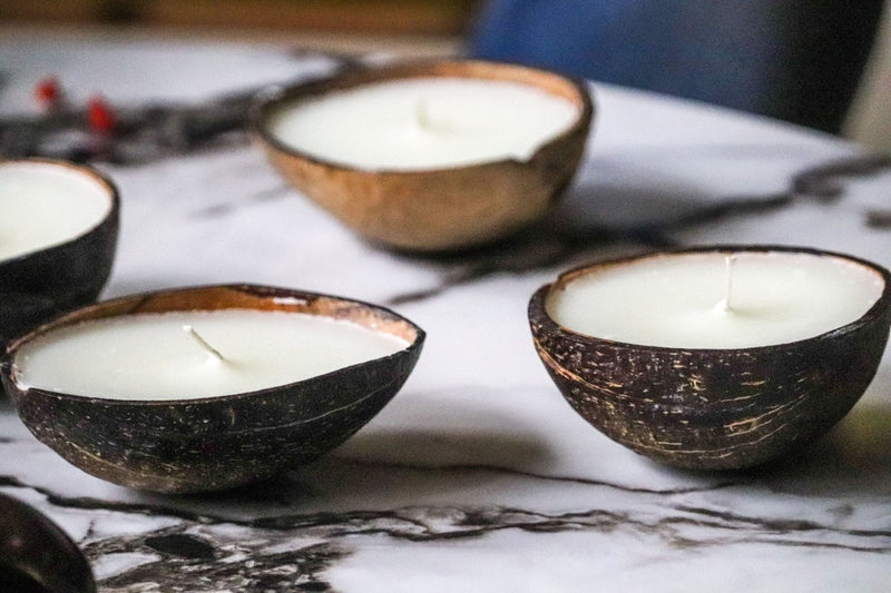 Buy Coconut Shell Eco-Friendly Candle/Diya (Set of 2, Coconut Scented) - White | Shop Verified Sustainable Candles & Fragrances on Brown Living™