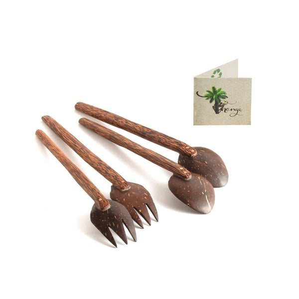 Buy Coconut Shell Spoon & Fork - Set of 2 Natural & Handmade | Shop Verified Sustainable Cutlery on Brown Living™