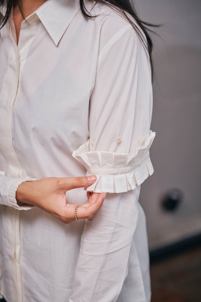 Cold Pleated Detachable Cotton Poplin Shirt | Verified Sustainable Womens Shirt on Brown Living™