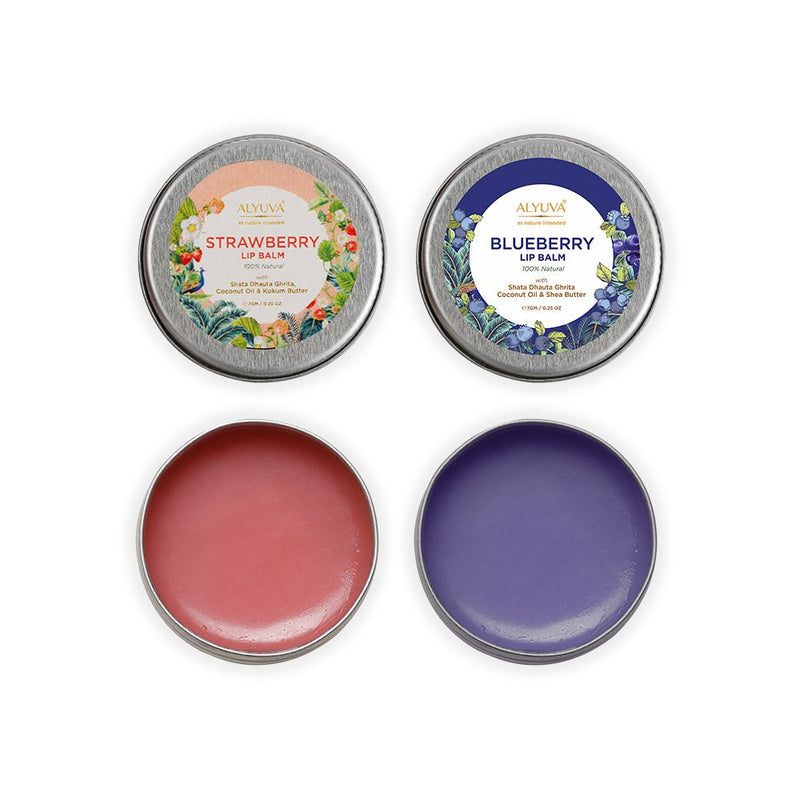 Buy Combo of Ghee Enriched 100% Natural Strawberry & Blueberry Lip Balms, 7gms Each | Shop Verified Sustainable Lip Balms on Brown Living™