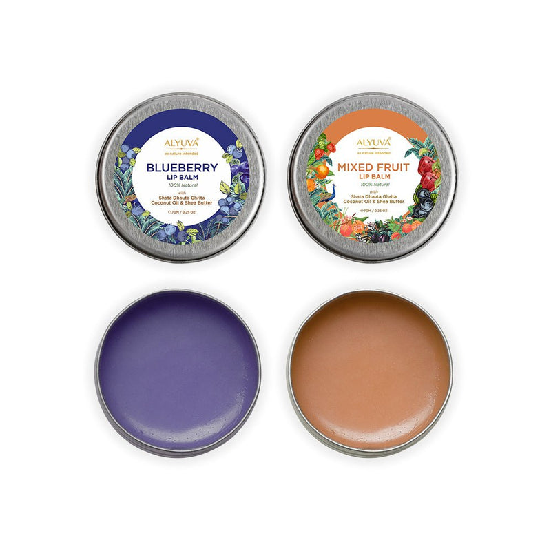 Buy Combo of Ghee Enriched 100% Natural Strawberry & Blueberry Lip Balms, 7gms Each | Shop Verified Sustainable Lip Balms on Brown Living™