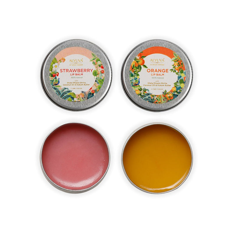 Buy Combo of Ghee Enriched 100% Natural Strawberry & Blueberry Lip Balms, 7gms Each | Shop Verified Sustainable Lip Balms on Brown Living™