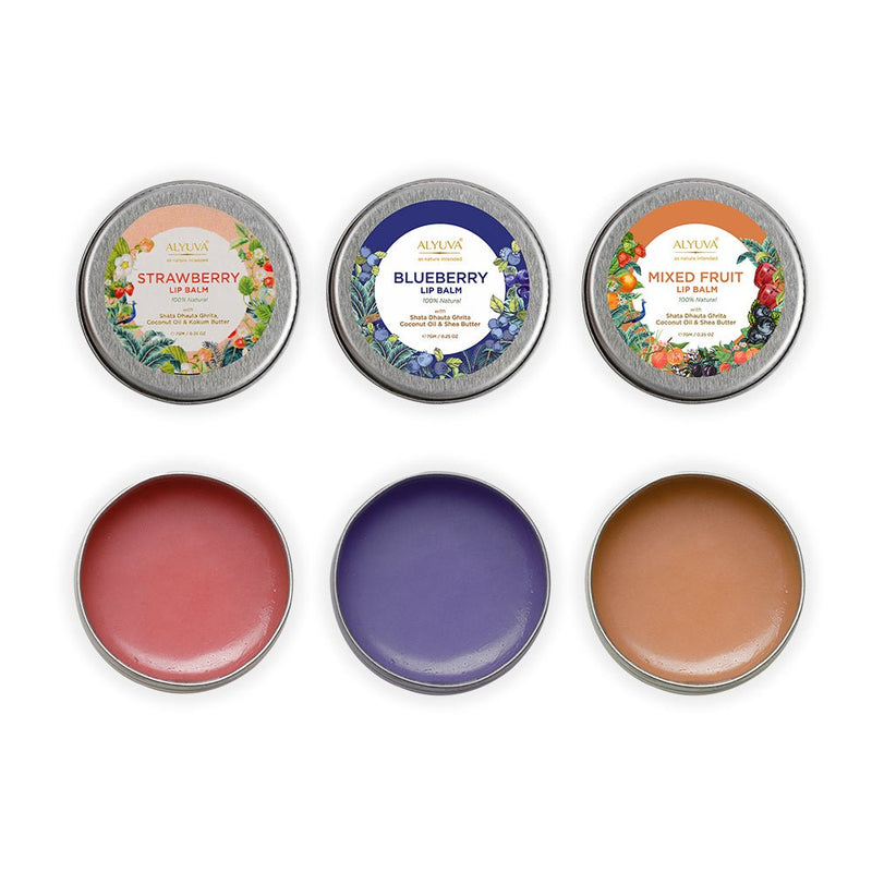 Buy Lip Balm Combo- Natural Strawberry, Blueberry & Mix Fruit- 7gms Each | Shop Verified Sustainable Lip Balms on Brown Living™