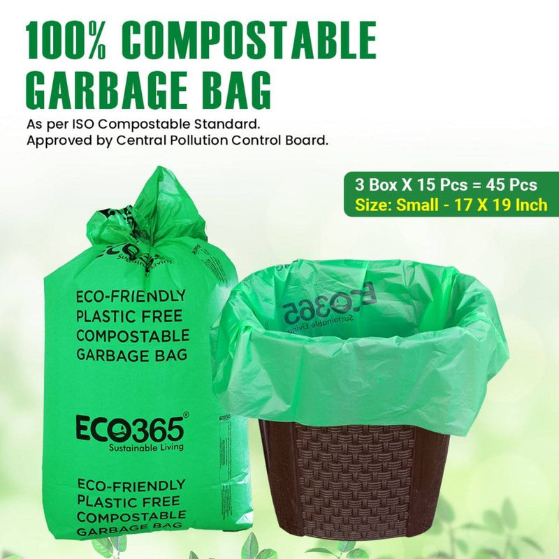 Buy Compostable Garbage Bags - 17X19 Small, Pack Of 3 (45Pcs) | Shop Verified Sustainable Cleaning Supplies on Brown Living™