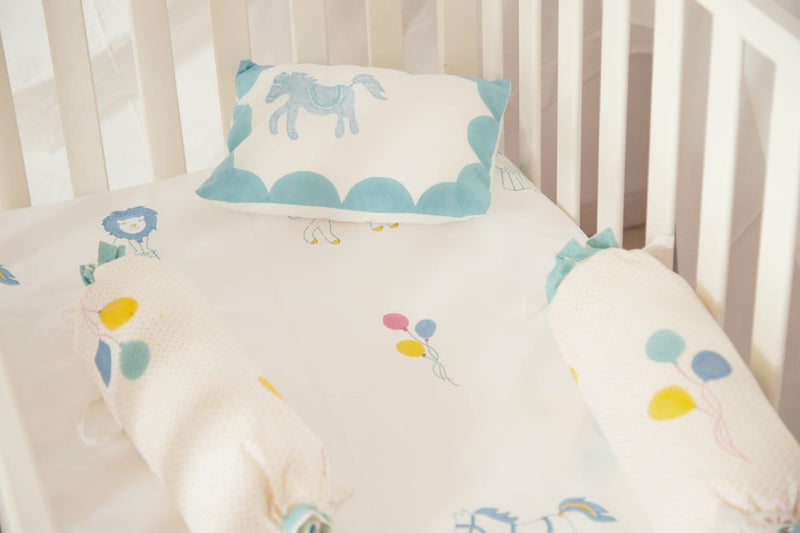 Buy Cot Bedding Set - I Am Going To The Circus - Teal | Shop Verified Sustainable Bed Linens on Brown Living™