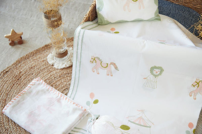 Buy Cot Bedding Set - I Am Going To The Circus With Dohar - Peach | Shop Verified Sustainable Bed Linens on Brown Living™