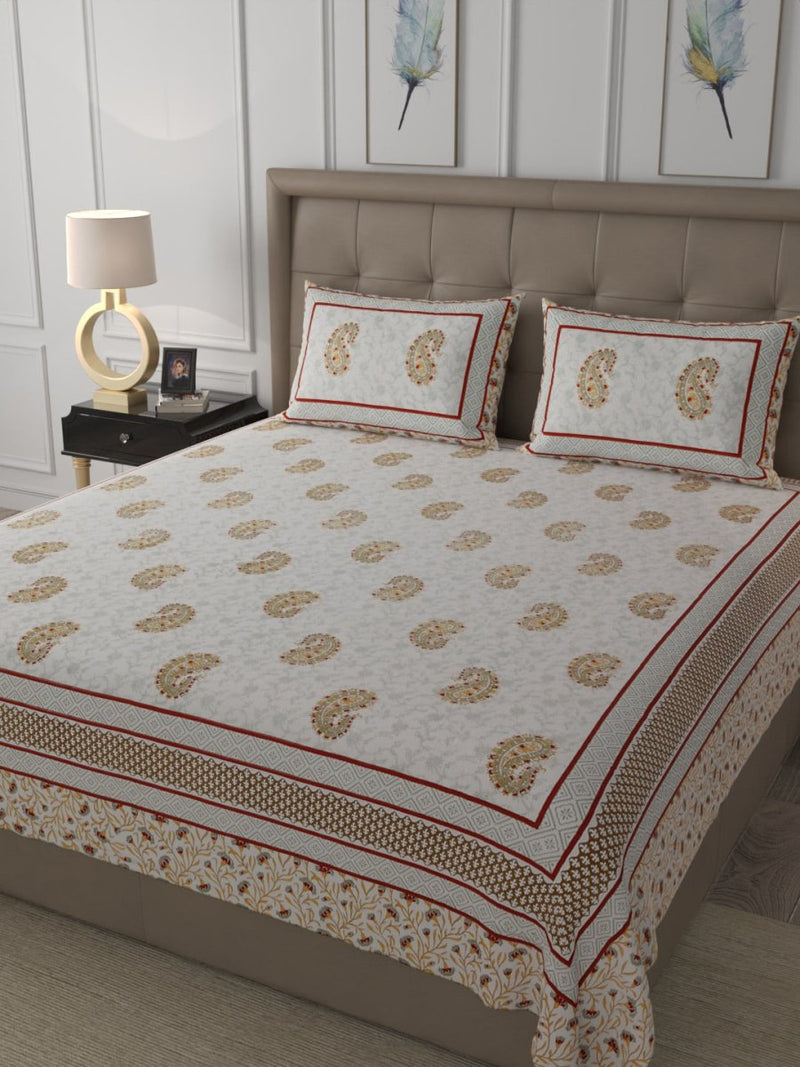 Buy Cream Elegant Hand Block Paisley Print Cotton Super King Size Bedding Set | Shop Verified Sustainable Bedding on Brown Living™