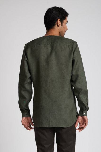 Buy Crescent V-Neck Kurta Bottle Green | Shop Verified Sustainable Mens Kurta on Brown Living™